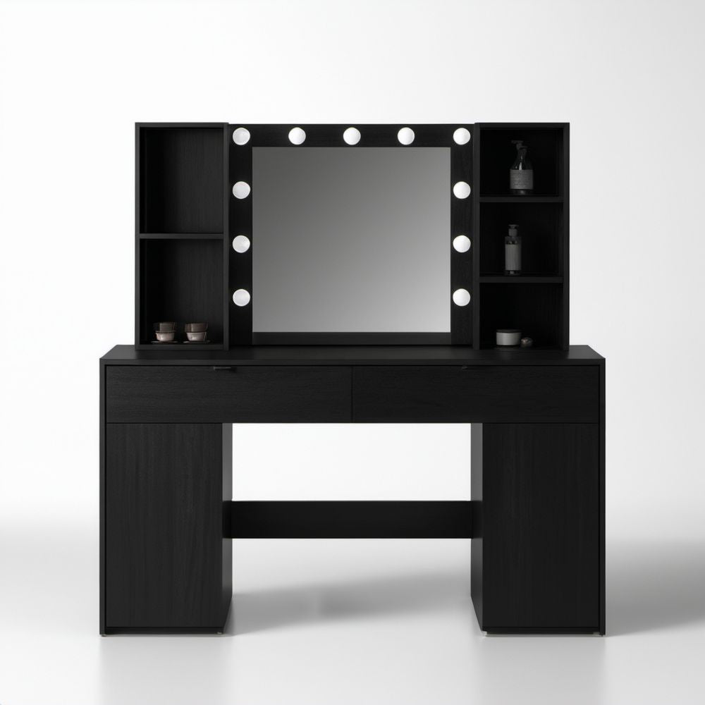 Czarna toaletka z lustrem i oświetleniem LED z płyty MDF, 100 x 40 x 140 cm
