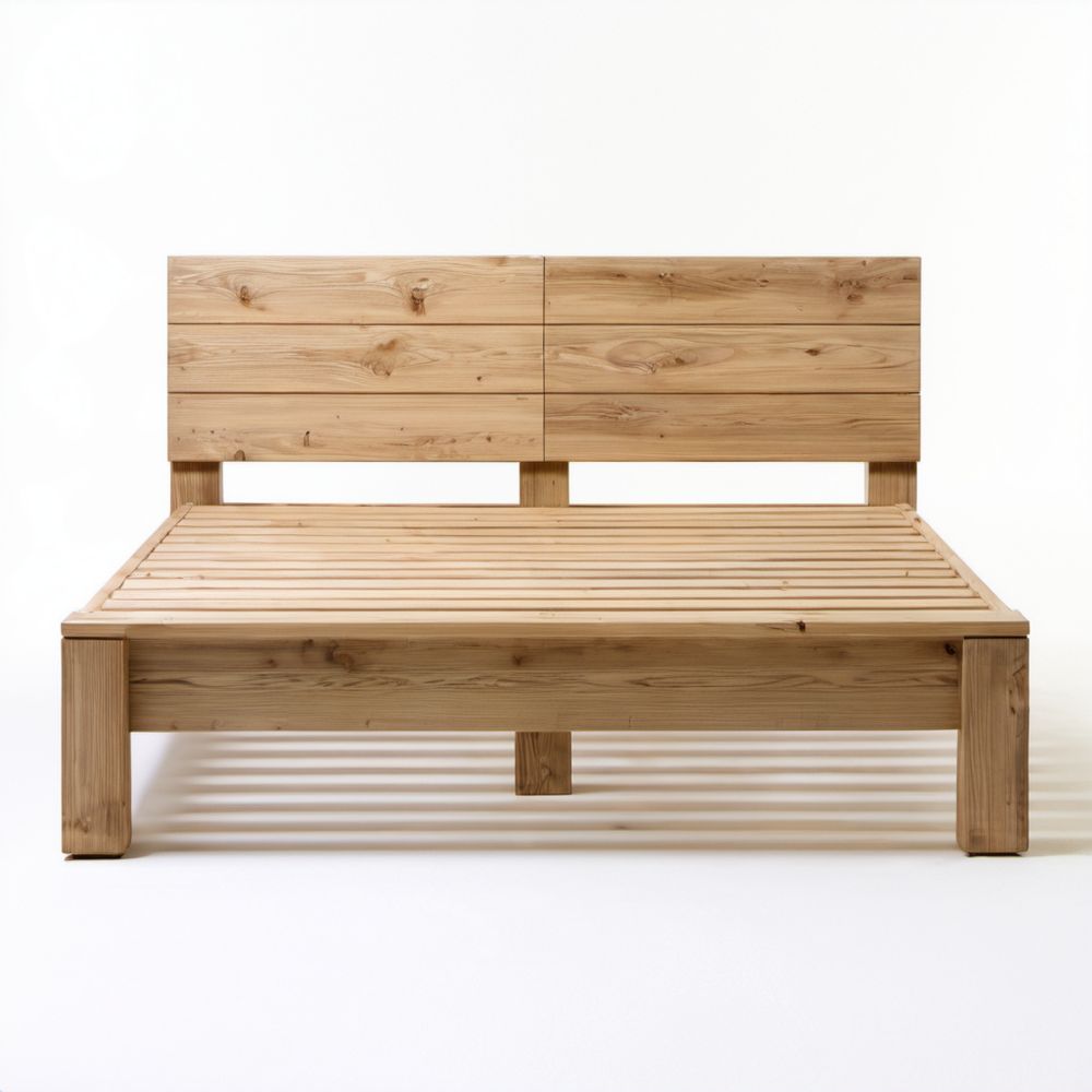 Łóżko dwuosobowe z litego drewna sosnowego, naturalne, 160 x 200 cm, ze stelażem listwowym