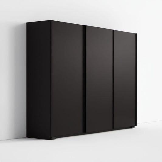 Czarna czterodrzwiowa szafa z płyty wiórowej laminowanej 240 x 60 x 200 cm