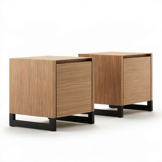 Zestaw 2 drewnianych szafek nocnych MDF, dąb/czarny, 45 × 40 × 55 cm