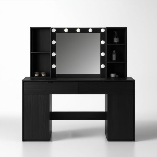 Czarna toaletka z lustrem i oświetleniem LED z płyty MDF, 100 x 40 x 140 cm