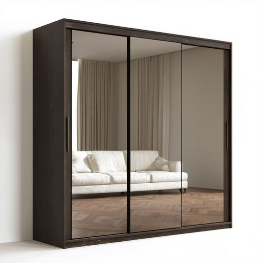 Szafa przesuwna z lustrami z płyty wiórowej laminowanej, ciemny dąb, 200 × 60 × 200 cm