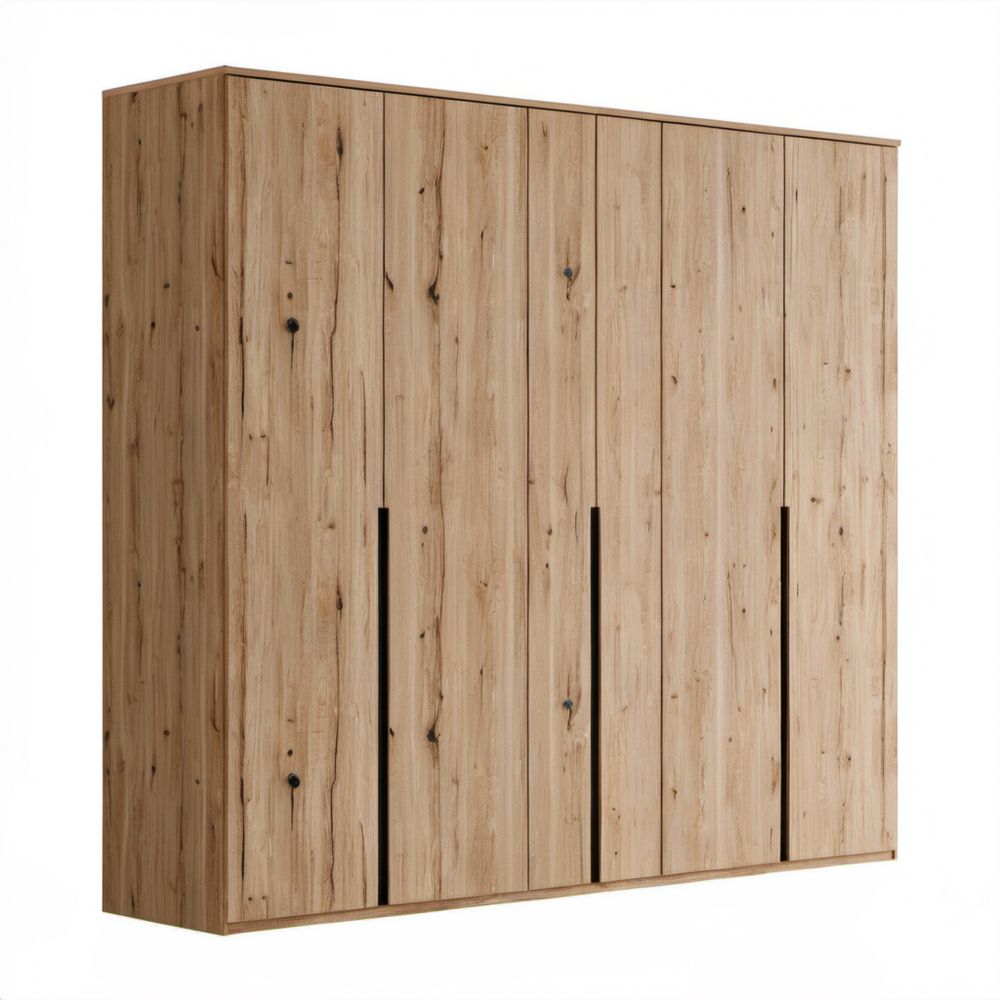Szafa czterodrzwiowa z płyty wiórowej laminowanej, dąb naturalny/czarny, 200 × 60 × 220 cm