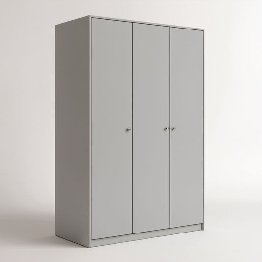 Szara trzydrzwiowa szafa ubraniowa z płyty wiórowej laminowanej 120 × 52 × 200 cm