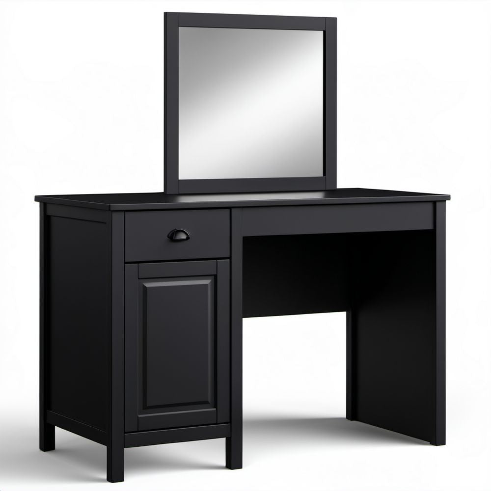 Czarna toaletka z lustrem z płyty MDF, 90 x 40 x 140 cm