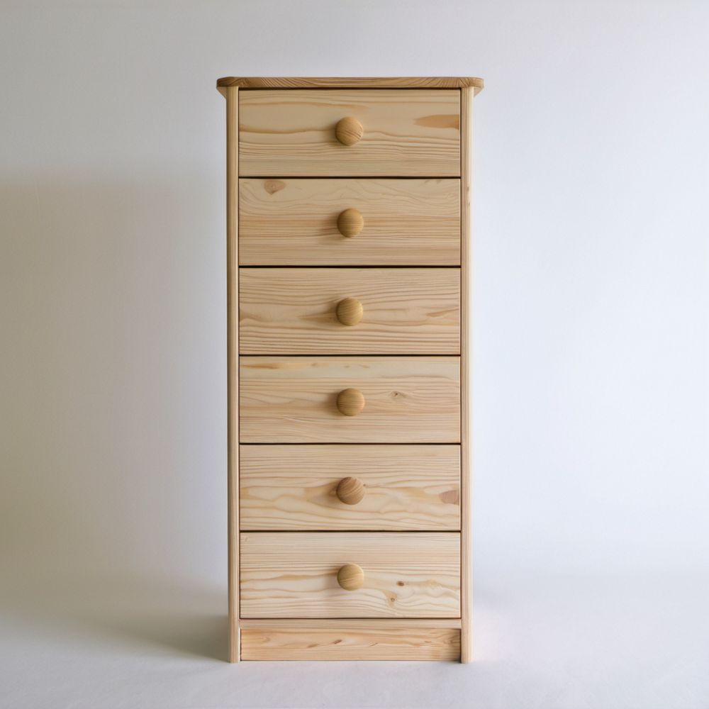 Komoda drewniana z 6 szufladami, jasny naturalny sosnowy, 60 x 40 x 130 cm