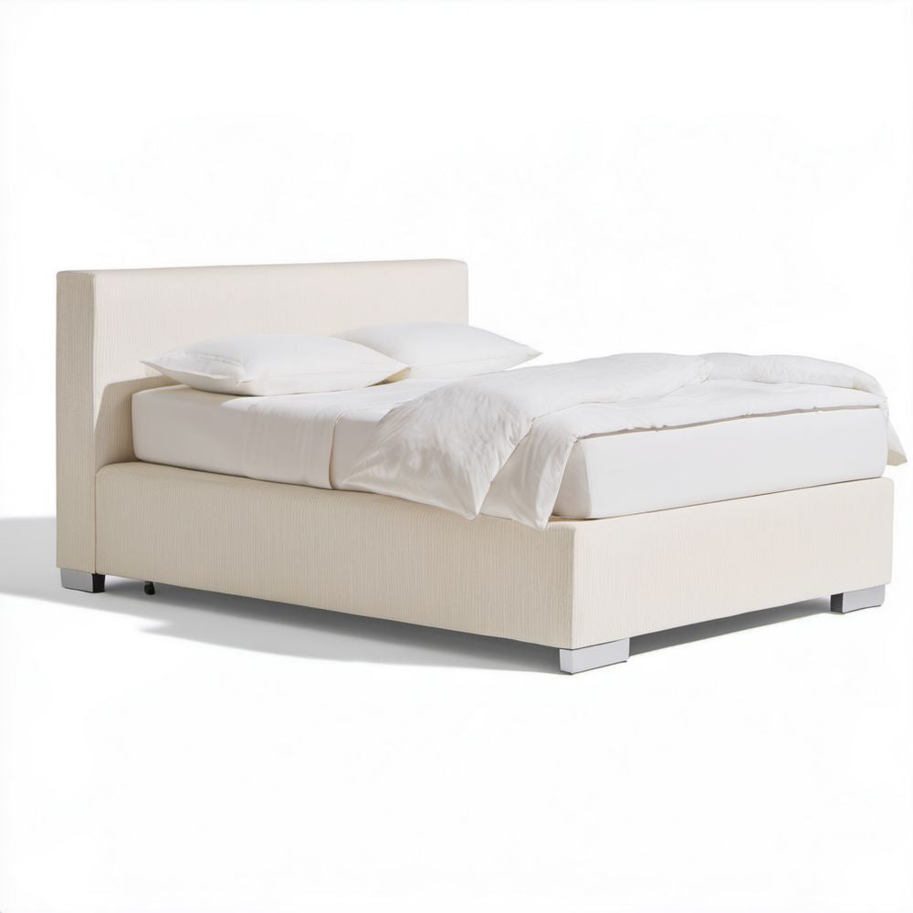 Łóżko tapicerowane kremowe z tkaniny poliestrowej 160 x 200 cm