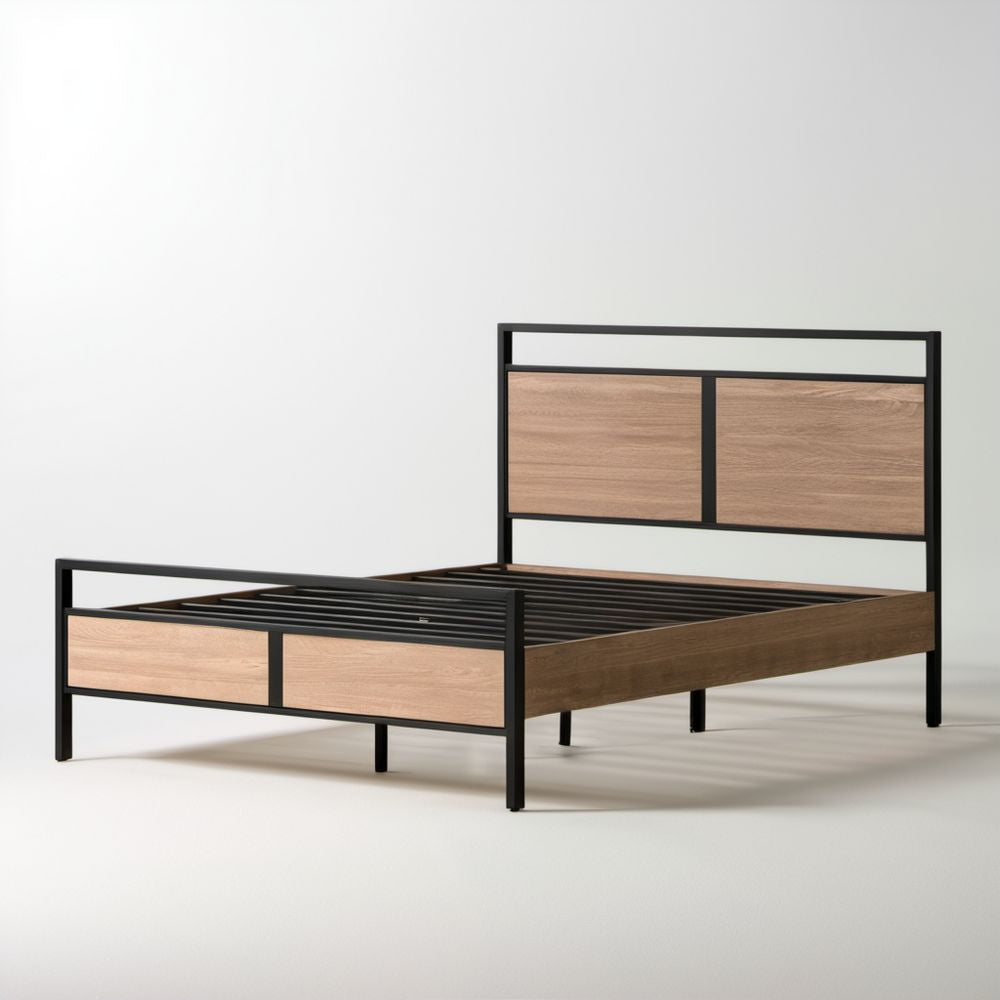 Rama łóżka dwuosobowego 160 x 200 cm czarna i brązowa ze stali oraz płyty MDF